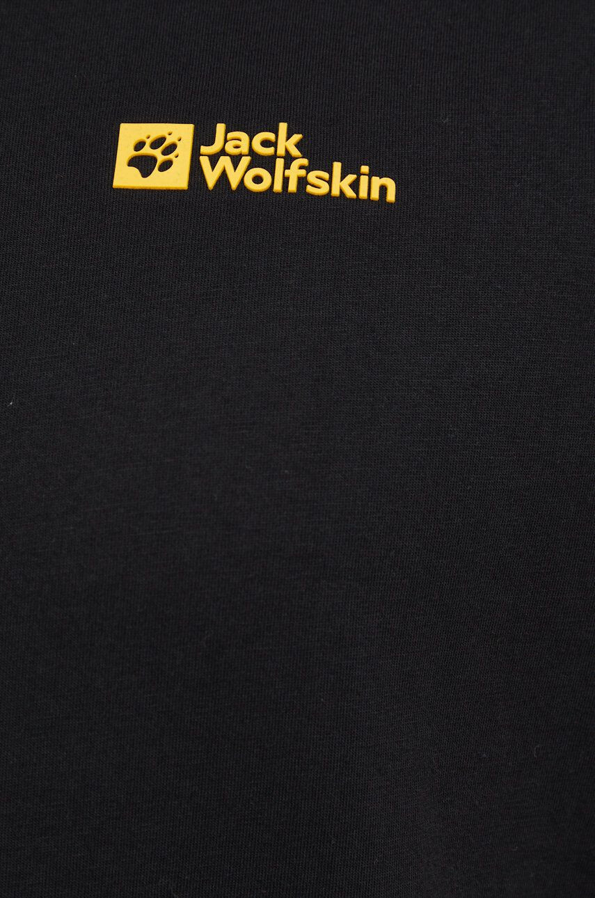 Jack Wolfskin Bavlněné tričko černá barva s potiskem - Pepit.cz