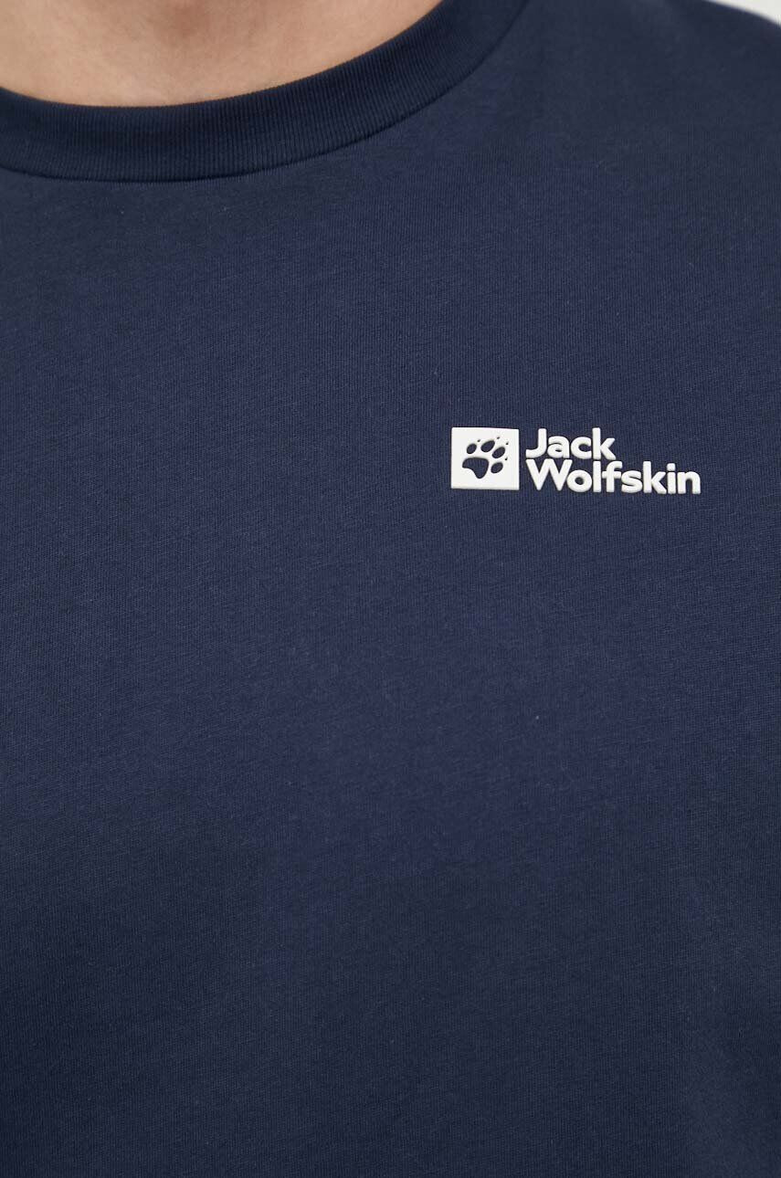 Jack Wolfskin Bavlněné tričko tmavomodrá barva s potiskem - Pepit.cz