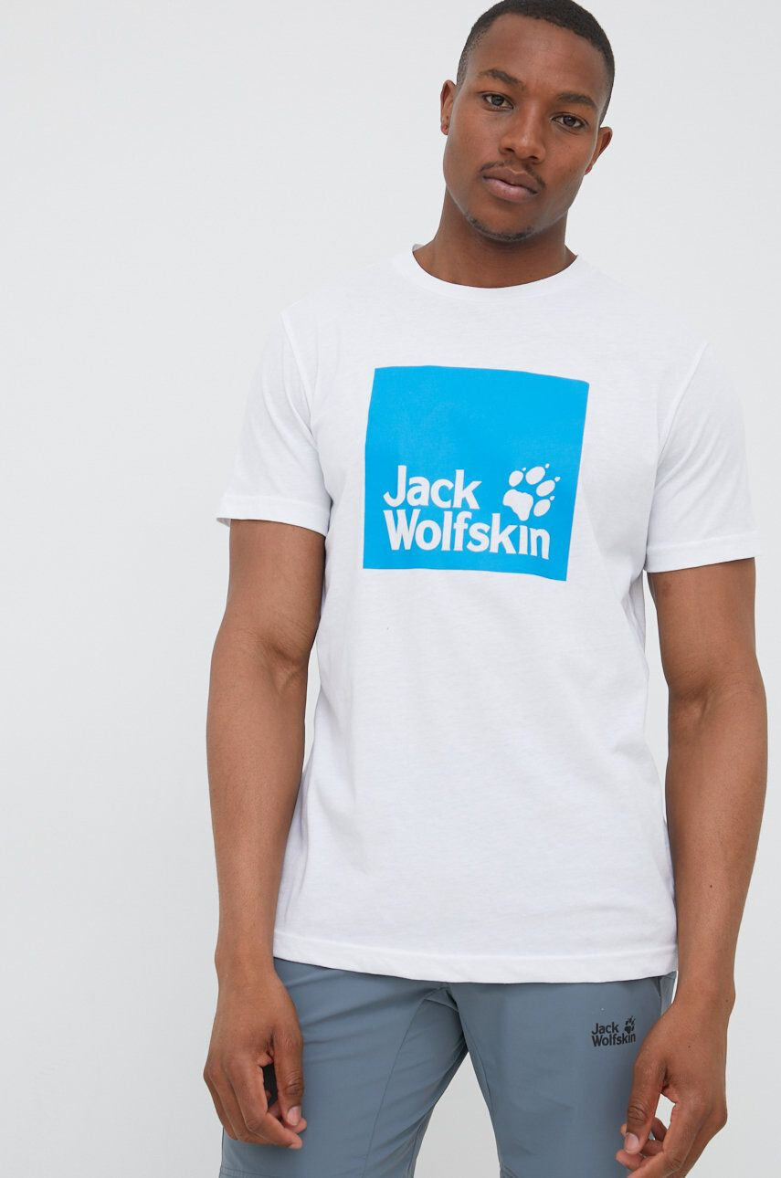 Jack Wolfskin Tričko bílá barva s potiskem - Pepit.cz