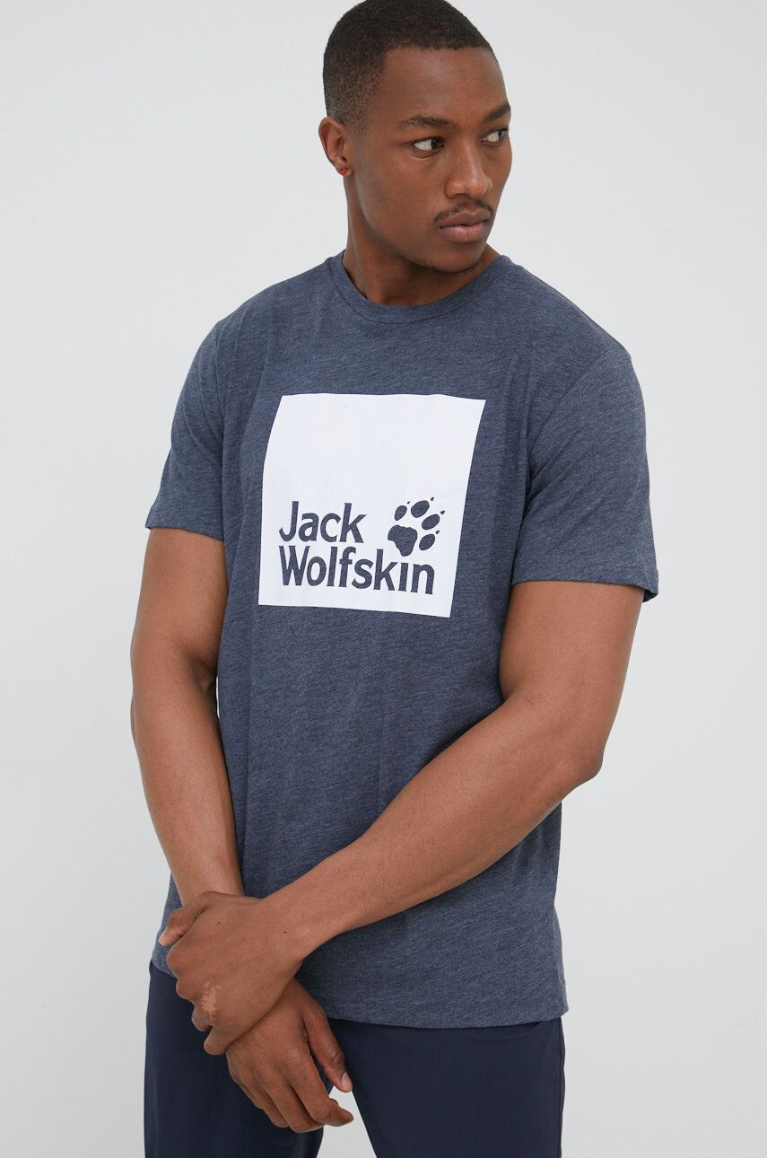 Jack Wolfskin Tričko tmavomodrá barva s potiskem - Pepit.cz