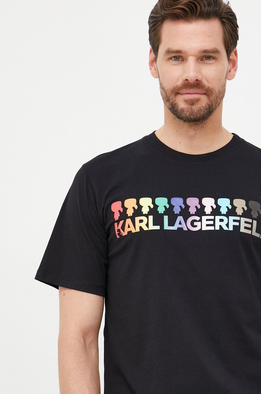 Karl Lagerfeld Bavlněné tričko černá barva s potiskem - Pepit.cz