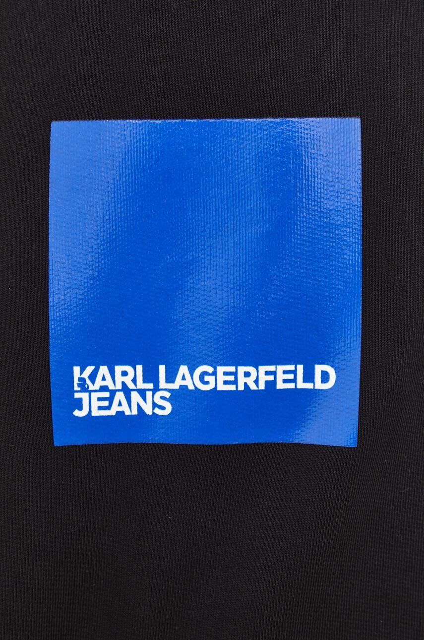 Karl Lagerfeld Jeans Bavlněná mikina pánská černá barva s kapucí s potiskem - Pepit.cz