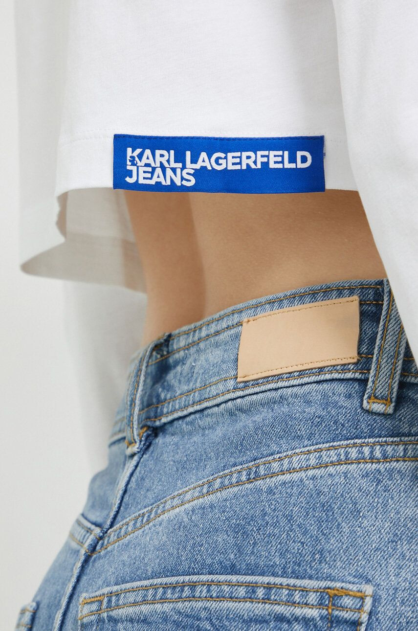 Karl Lagerfeld Jeans Bavlněné tričko s dlouhým rukávem bílá barva - Pepit.cz