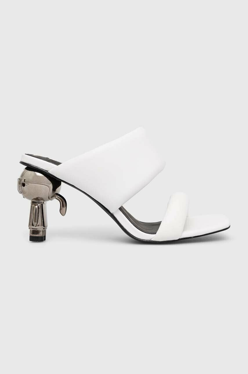 Karl Lagerfeld Kožené pantofle IKON HEEL dámské bílá barva na podpatku KL39005 - Pepit.cz