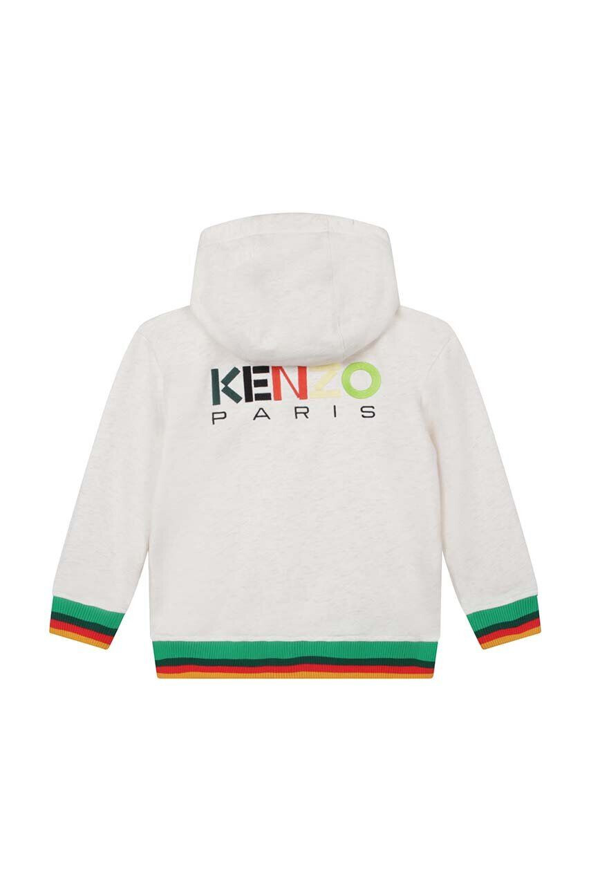 Kenzo kids Dětská bavlněná mikina béžová barva s kapucí s potiskem - Pepit.cz