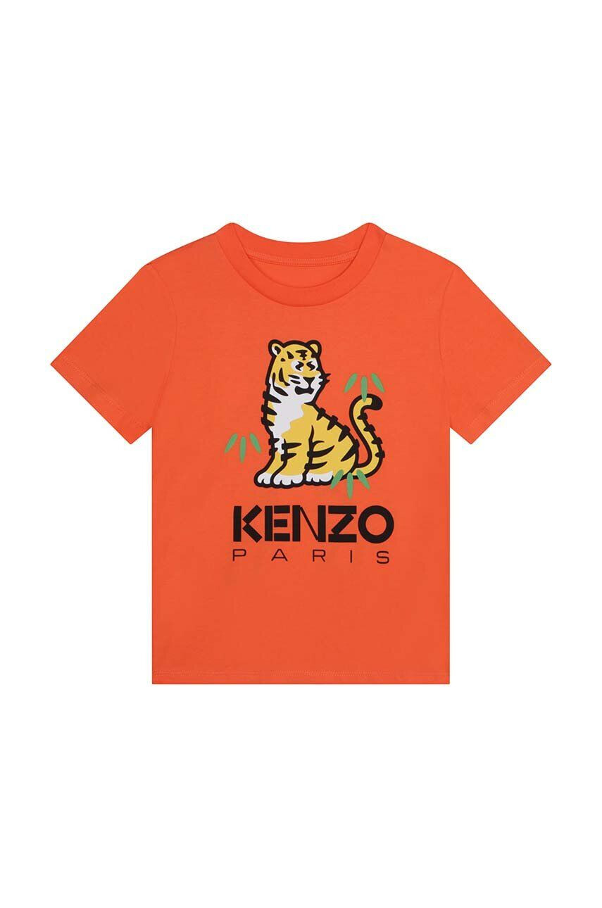 Kenzo kids Dětské bavlněné tričko oranžová barva s potiskem - Pepit.cz