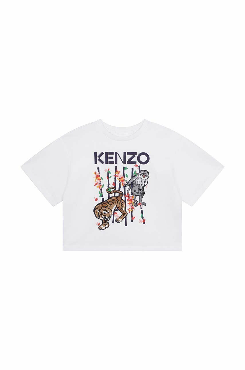 Kenzo kids Dětské bavlněné tričko béžová barva s potiskem - Pepit.cz