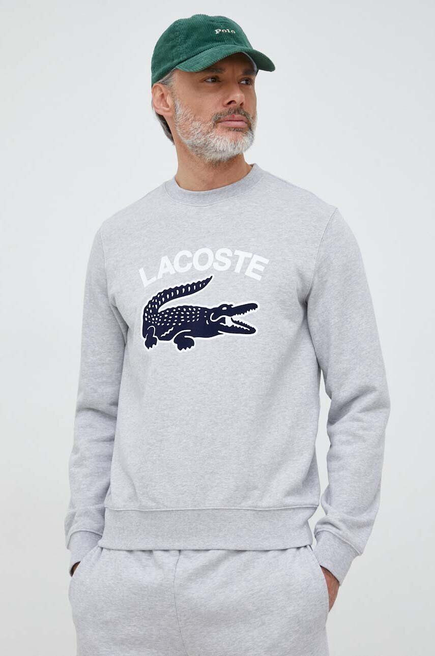 Lacoste Bavlněná mikina pánská šedá barva vzorovaná - Pepit.cz