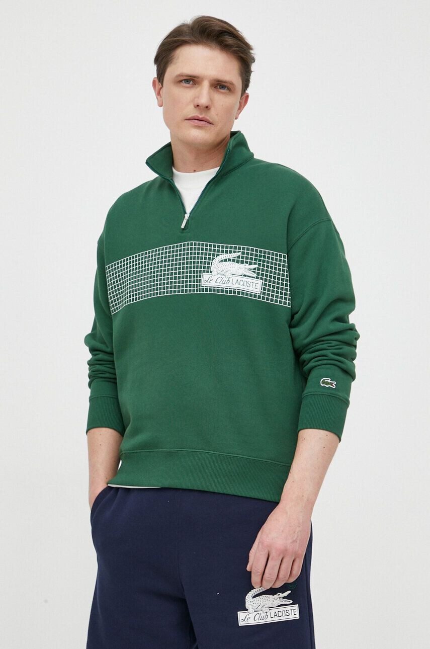 Lacoste Bavlněná mikina pánská zelená barva s potiskem - Pepit.cz