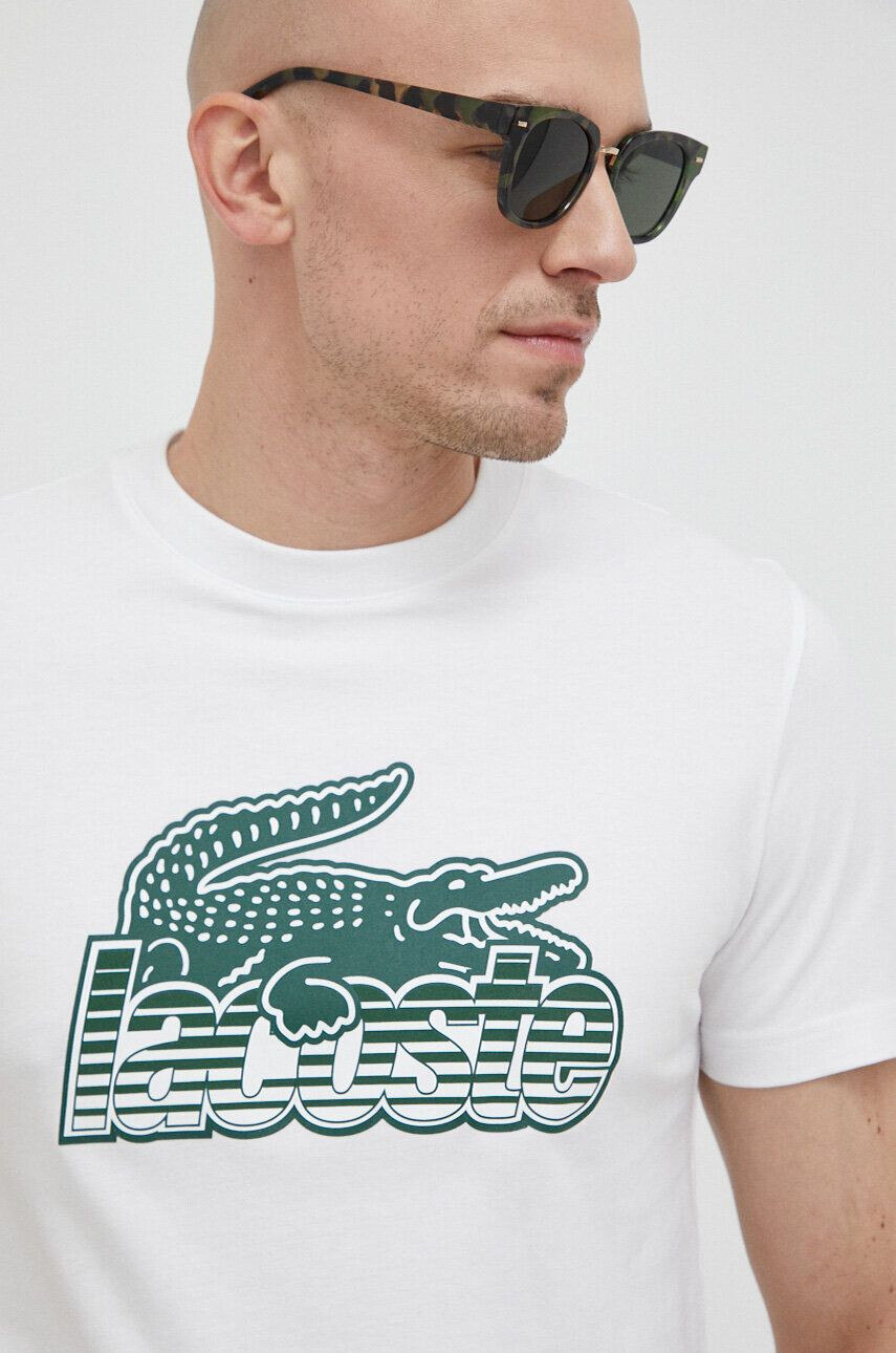 Lacoste Bavlněné tričko bílá barva s potiskem - Pepit.cz