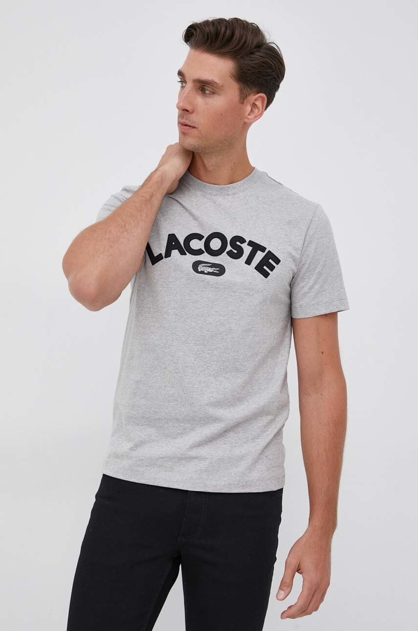 Lacoste Bavlněné tričko šedá barva s aplikací - Pepit.cz