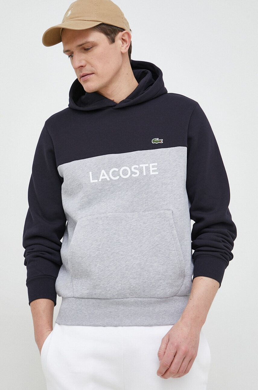 Lacoste Mikina pánská šedá barva s kapucí vzorovaná - Pepit.cz