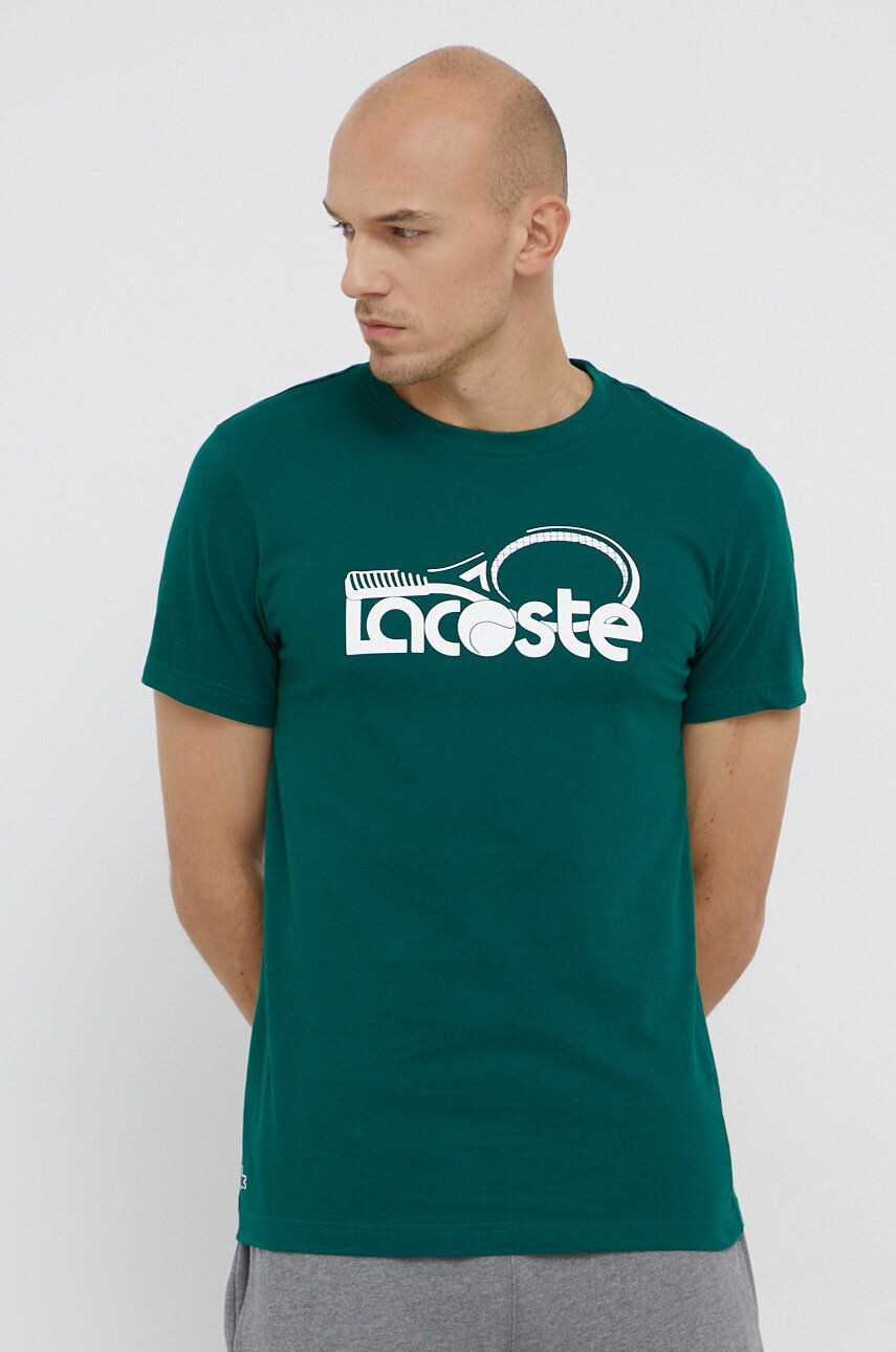 Lacoste Tričko pánské zelená barva s potiskem - Pepit.cz