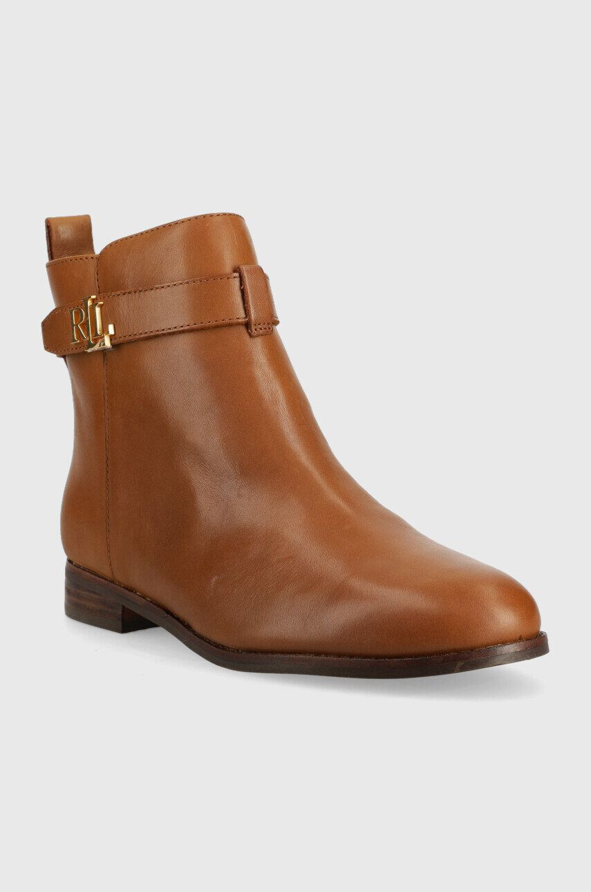 Lauren Ralph Lauren Nízké kozačky Burnished Calf dámské hnědá barva na plochém podpatku - Pepit.cz