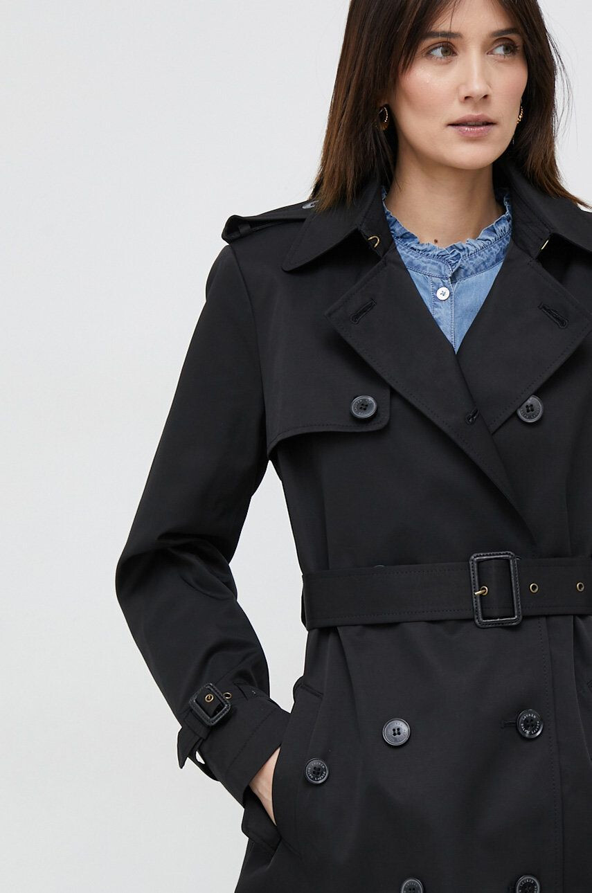 Lauren Ralph Lauren Trench kabát dámský černá barva přechodný dvouřadový - Pepit.cz