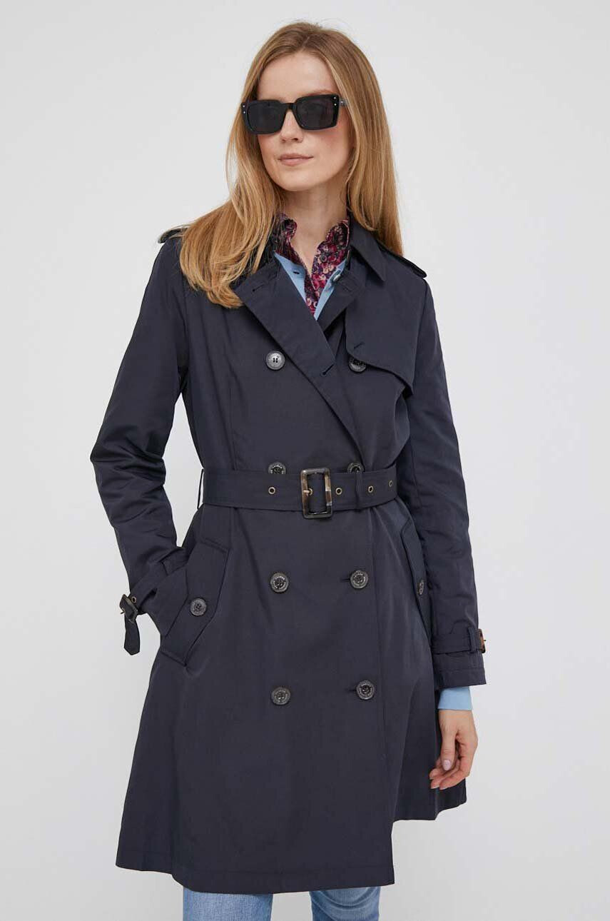 Lauren Ralph Lauren Trench kabát dámský tmavomodrá barva přechodný - Pepit.cz