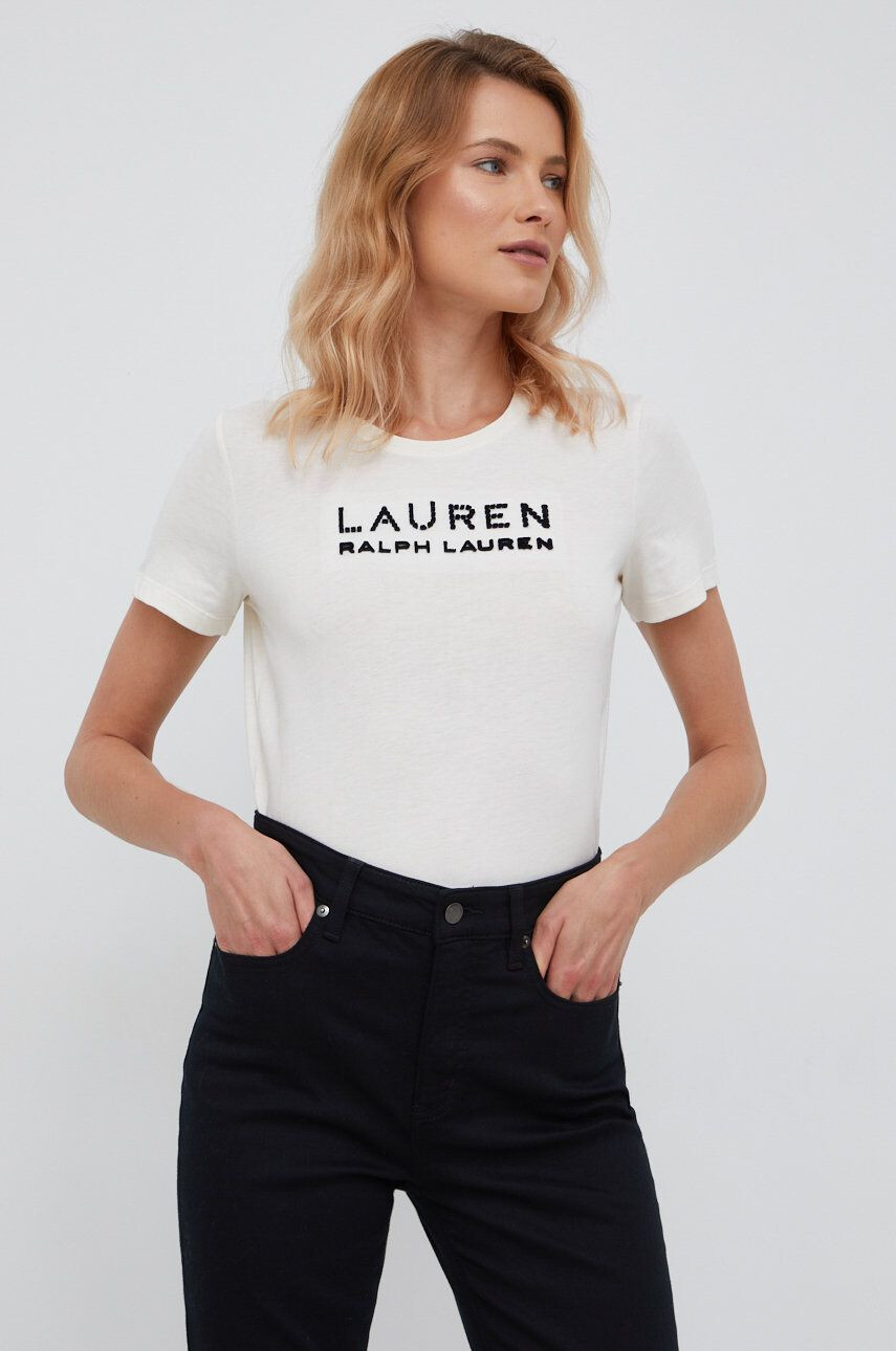 Lauren Ralph Lauren Tričko béžová barva - Pepit.cz