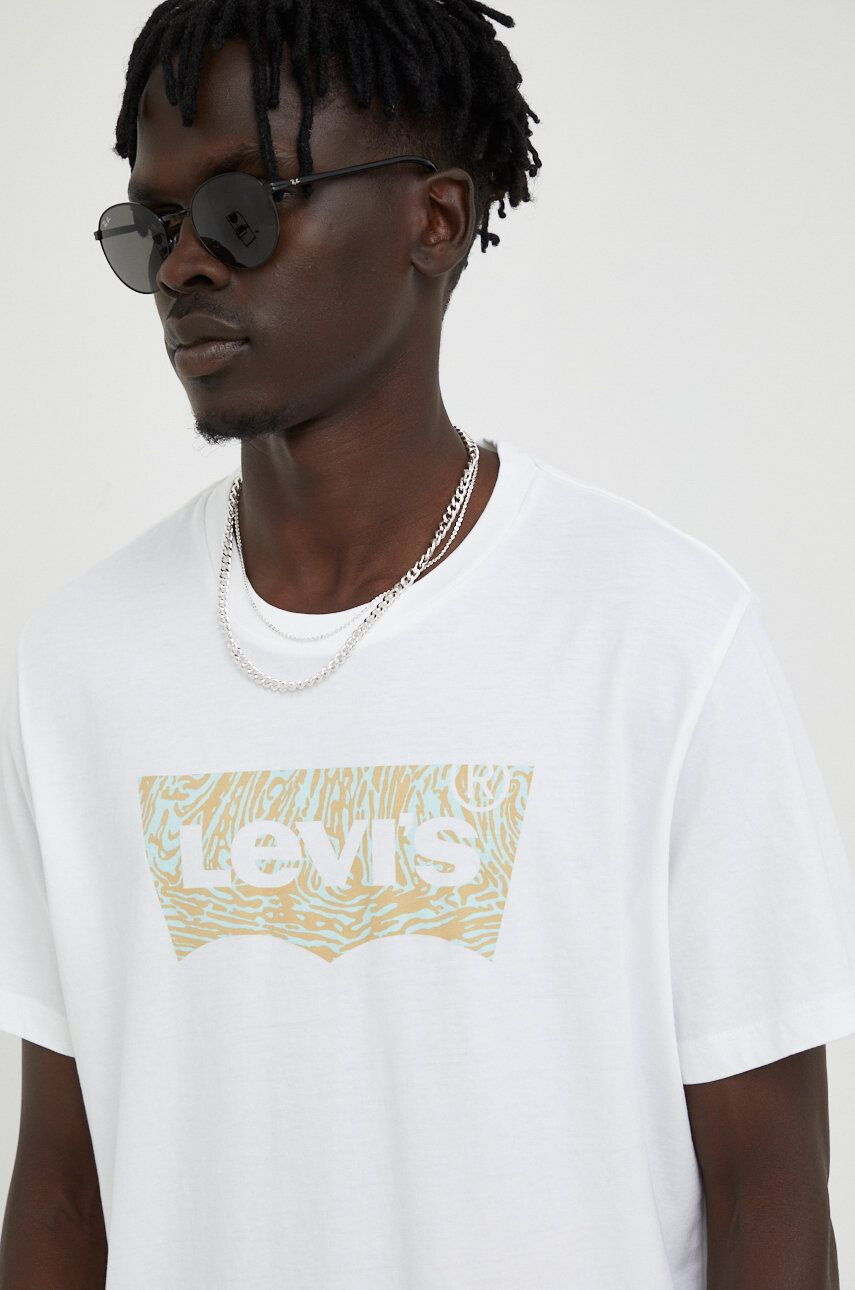 Levi's Bavlněné tričko bílá barva s potiskem - Pepit.cz