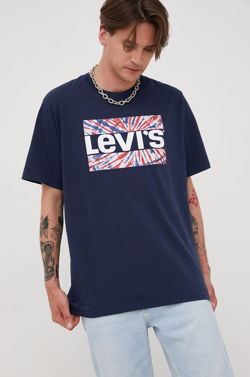 Levi's Bavlněné tričko tmavomodrá barva s potiskem - Pepit.cz