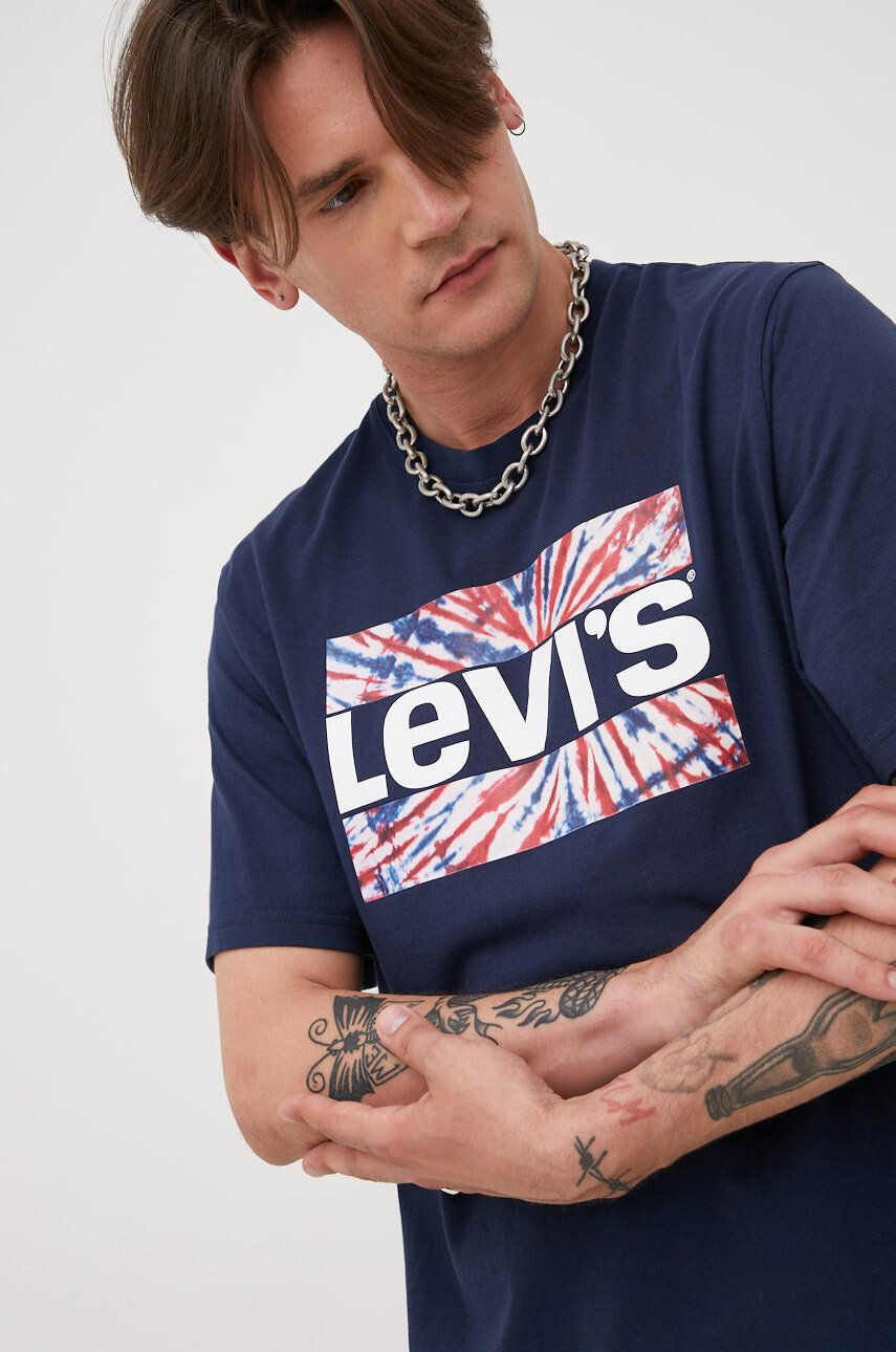 Levi's Bavlněné tričko tmavomodrá barva s potiskem - Pepit.cz