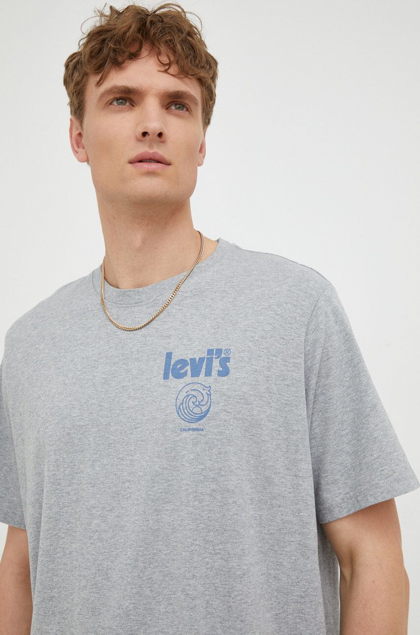 Levi's Bavlněné tričko šedá barva s potiskem - Pepit.cz