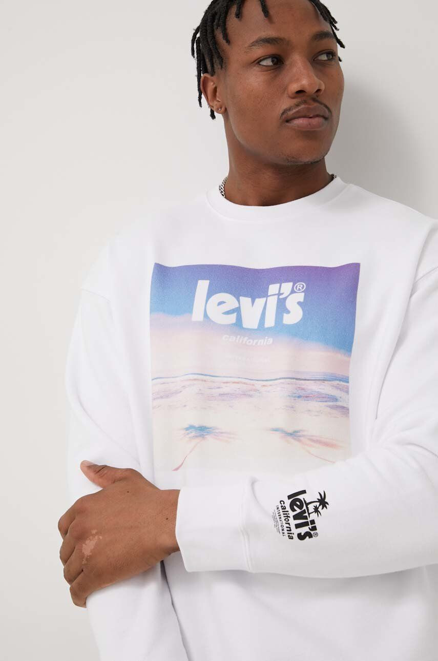 Levi's Bavlněná mikina pánská bílá barva s potiskem - Pepit.cz