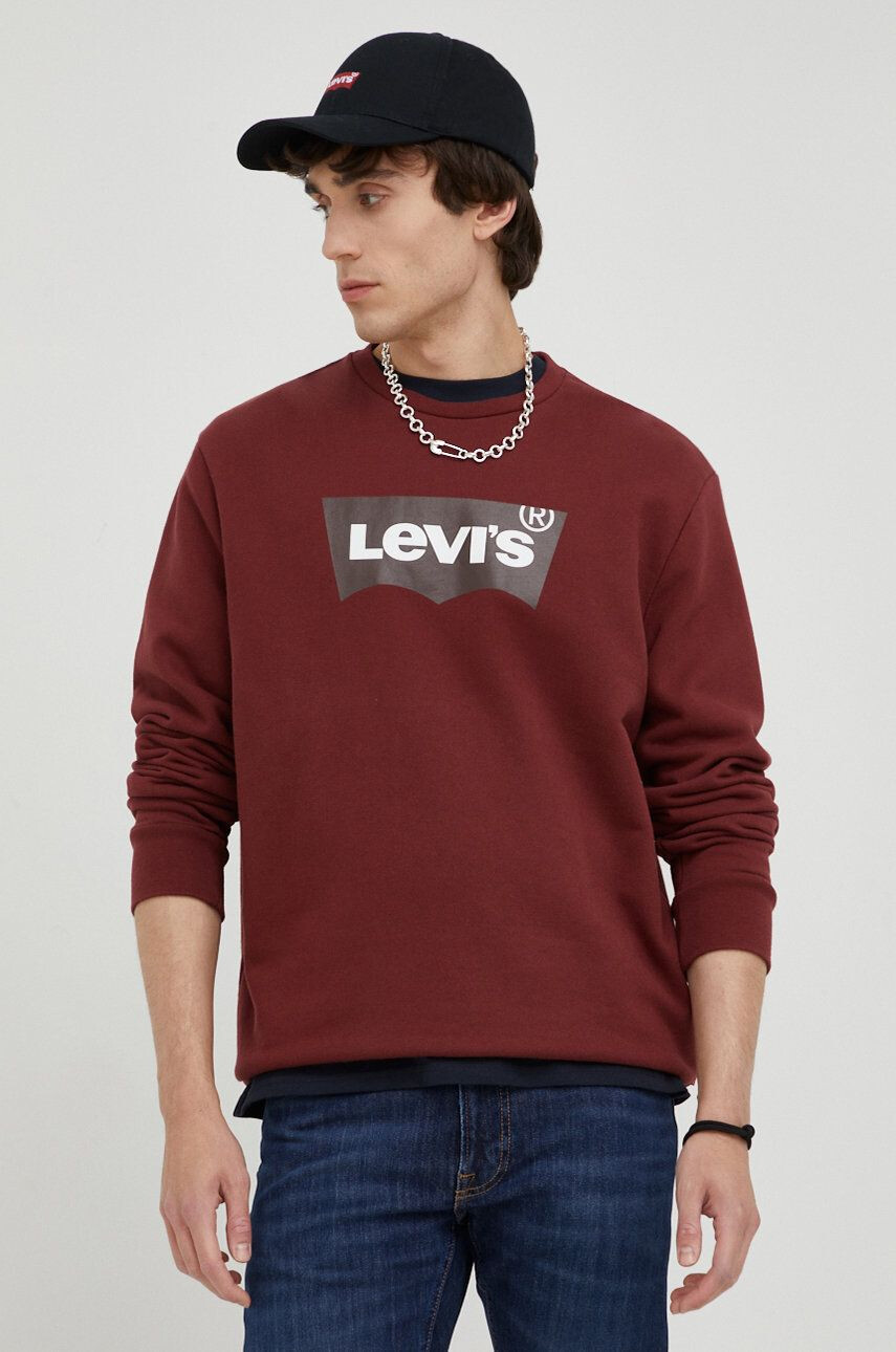 Levi's Bavlněná mikina pánská vínová barva s potiskem - Pepit.cz