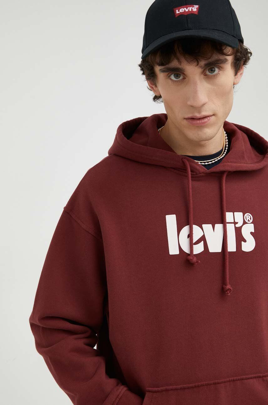 Levi's Bavlněná mikina pánská vínová barva s potiskem - Pepit.cz