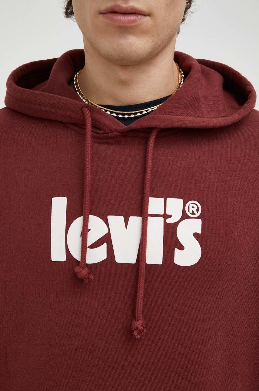 Levi's Bavlněná mikina pánská vínová barva s potiskem - Pepit.cz