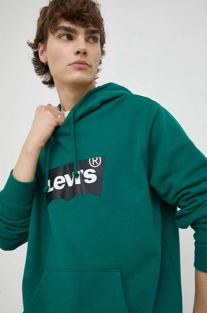 Levi's Bavlněná mikina pánská zelená barva s kapucí s potiskem - Pepit.cz