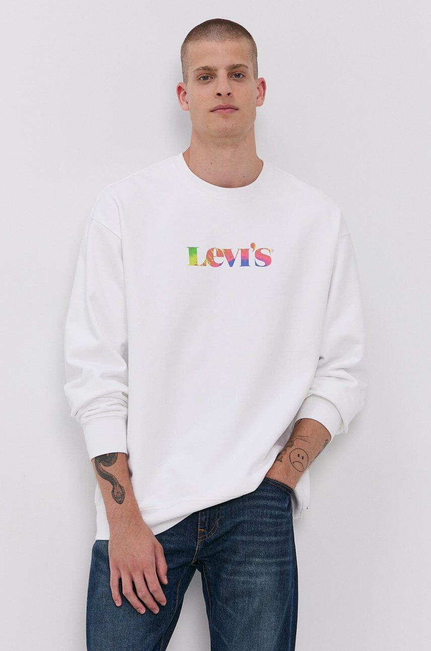 Levi's Bavlněná mikina pánská bílá barva s potiskem - Pepit.cz