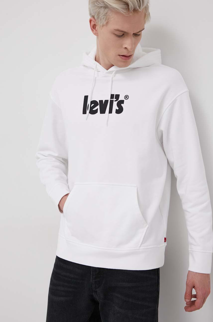 Levi's Bavlněná mikina pánská bílá barva s potiskem - Pepit.cz