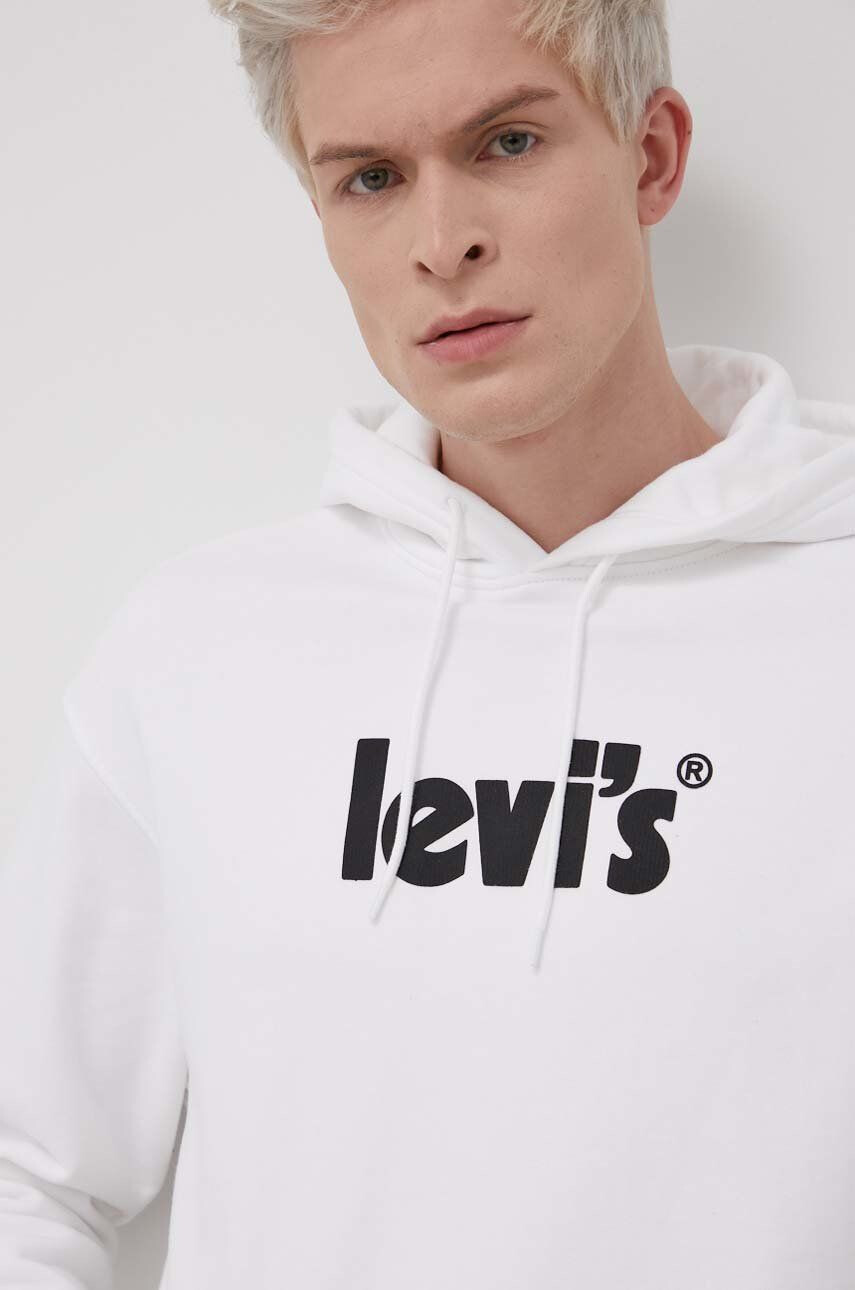 Levi's Bavlněná mikina pánská bílá barva s potiskem - Pepit.cz