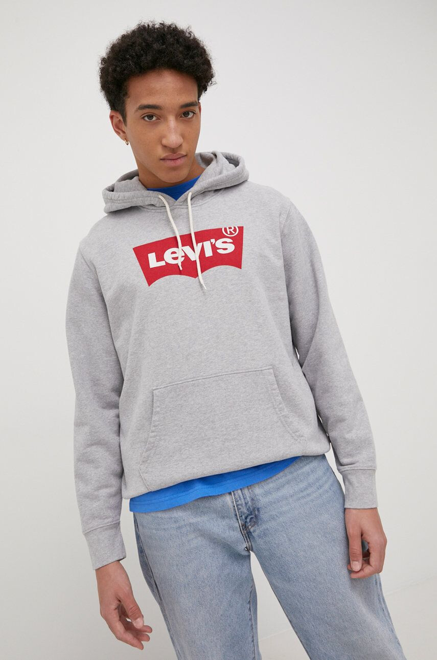 Levi's Bavlněná mikina pánská šedá barva s kapucí s potiskem 38424.0000-Reds - Pepit.cz