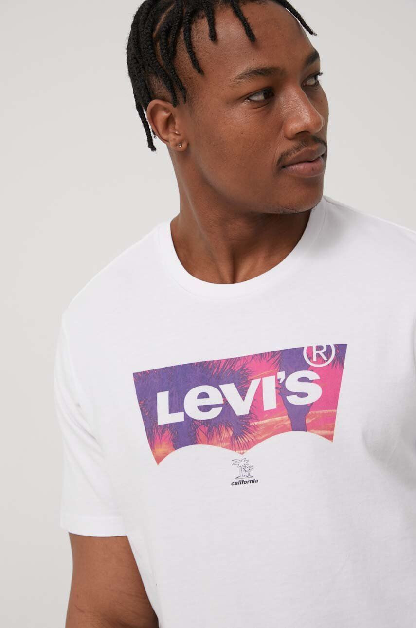 Levi's Bavlněné tričko bílá barva s potiskem - Pepit.cz