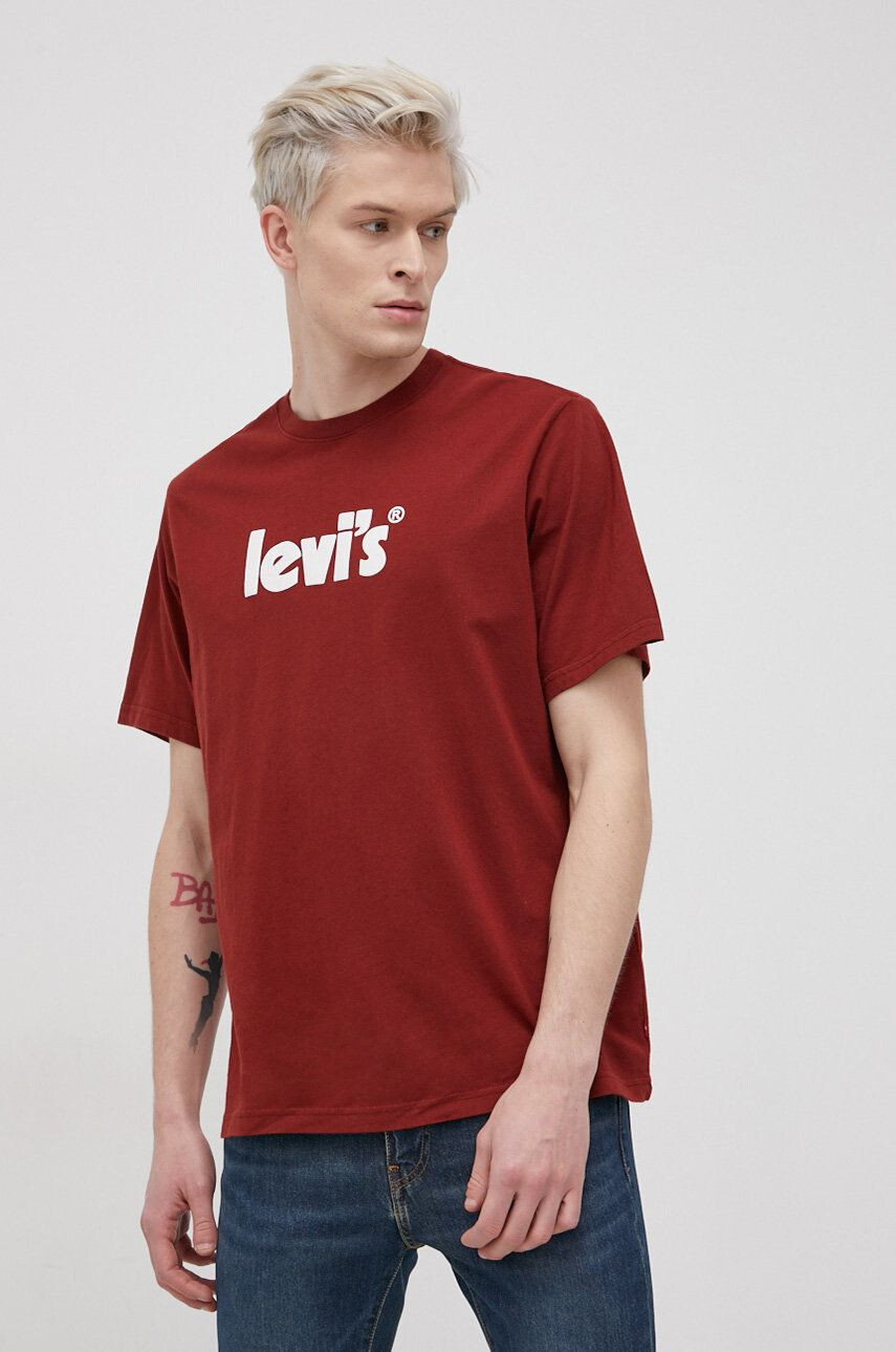 Levi's Bavlněné tričko vínová barva s potiskem - Pepit.cz