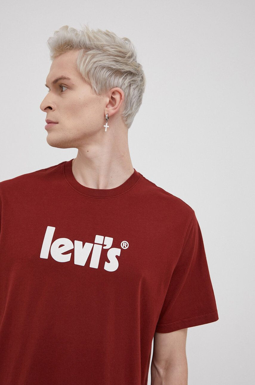 Levi's Bavlněné tričko vínová barva s potiskem - Pepit.cz