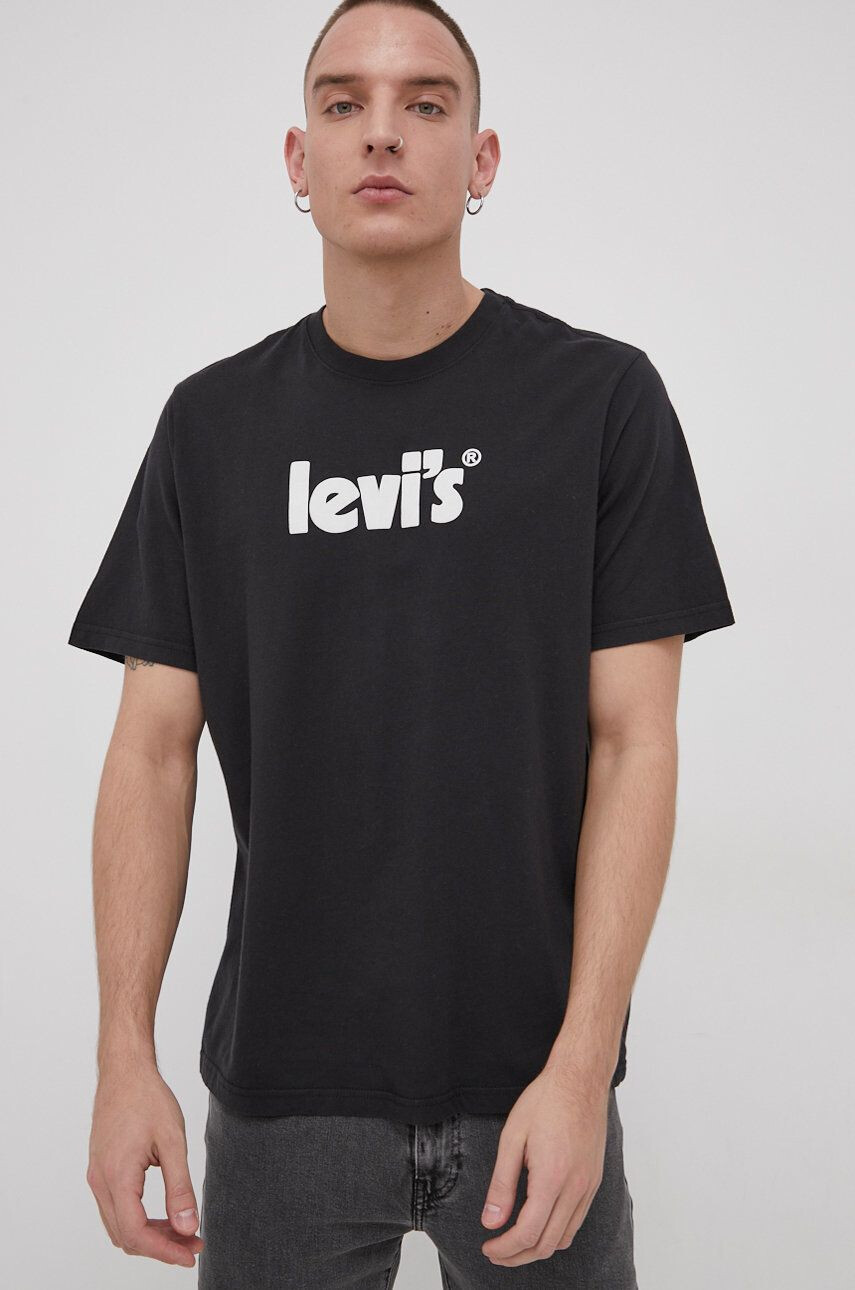 Levi's Bavlněné tričko černá barva s potiskem - Pepit.cz