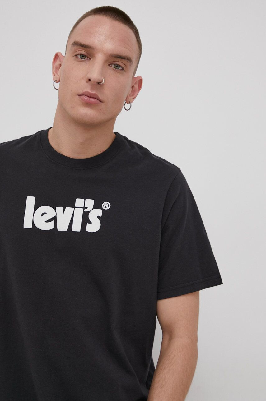 Levi's Bavlněné tričko černá barva s potiskem - Pepit.cz