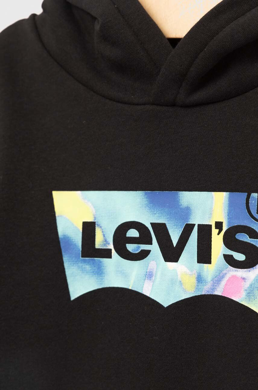 Levi's Dětská bavlněná mikina černá barva s kapucí s potiskem - Pepit.cz