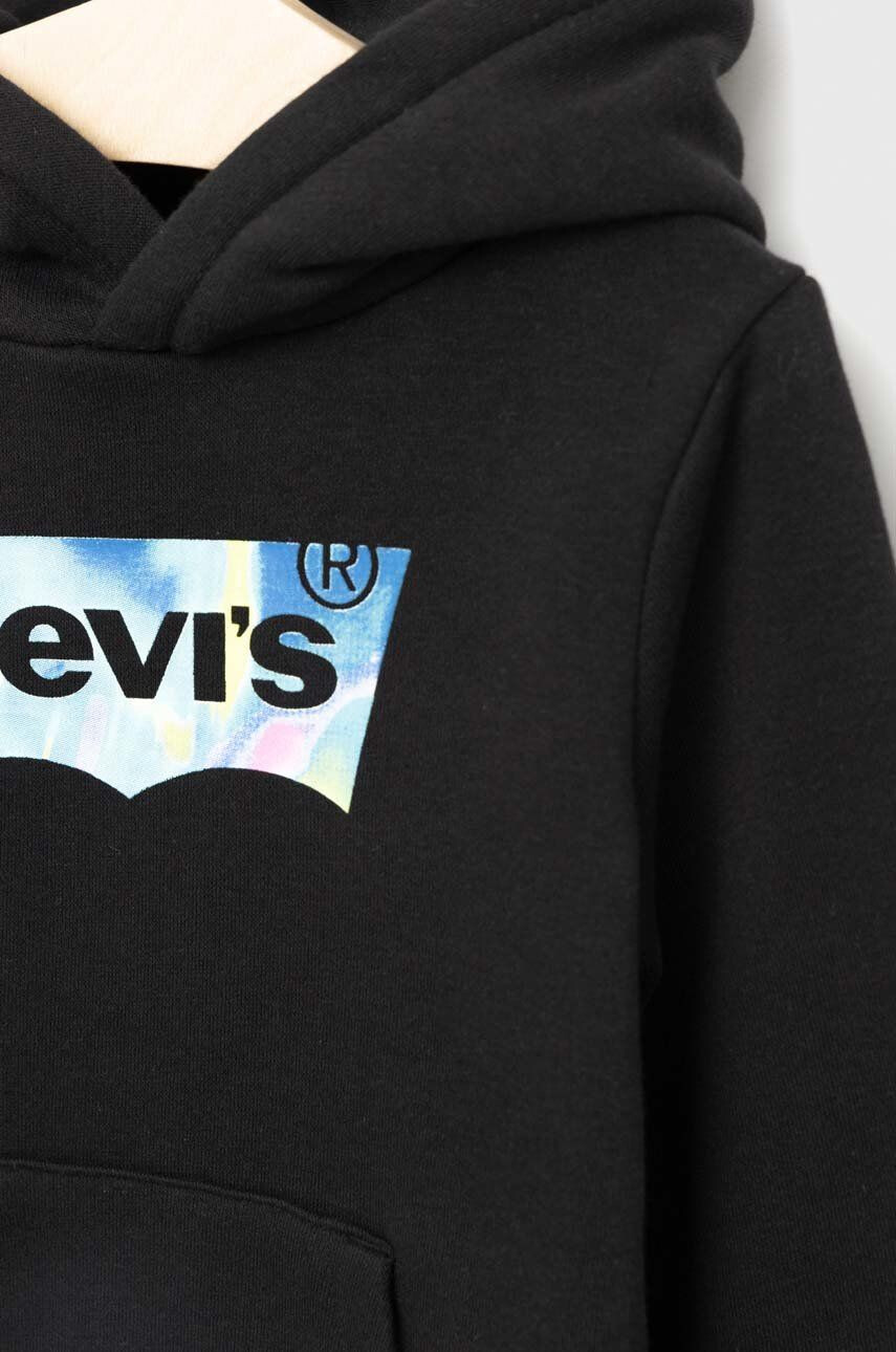 Levi's Dětská mikina černá barva s kapucí s potiskem - Pepit.cz