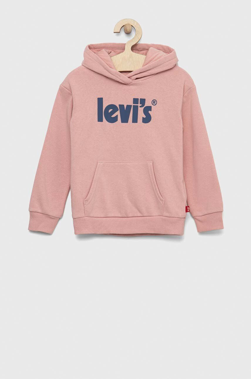 Levi's Dětská mikina růžová barva s kapucí s potiskem - Pepit.cz