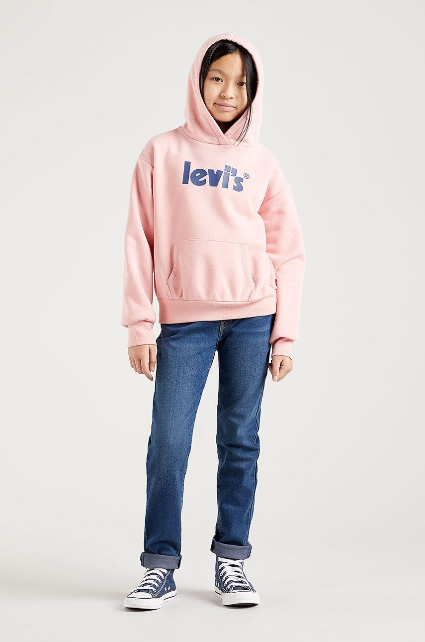 Levi's Dětská mikina růžová barva s kapucí s potiskem - Pepit.cz