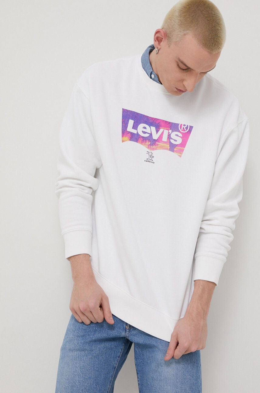 Levi's Mikina pánská bílá barva s potiskem - Pepit.cz