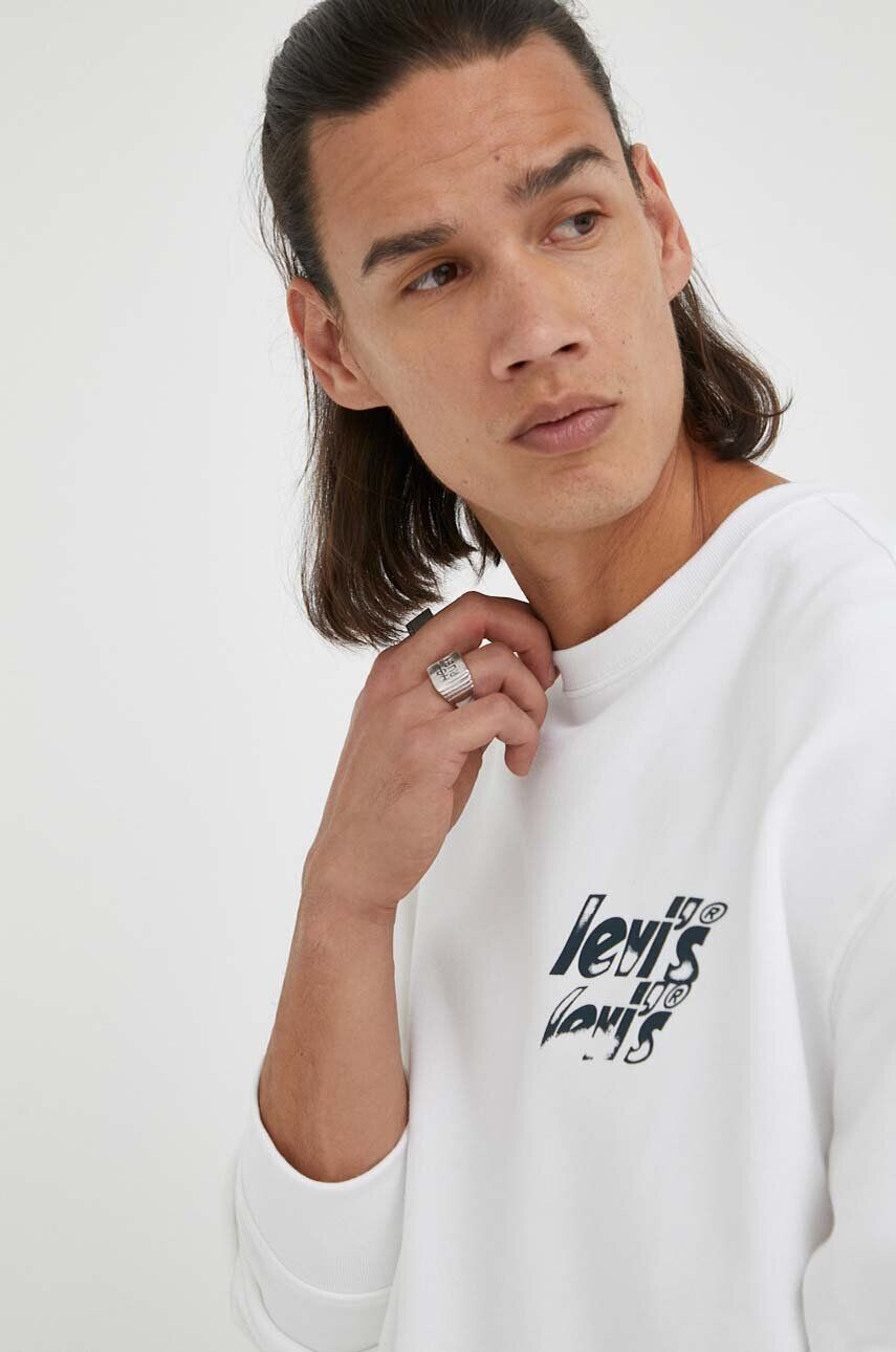 Levi's Bavlněná mikina pánská bílá barva s potiskem - Pepit.cz