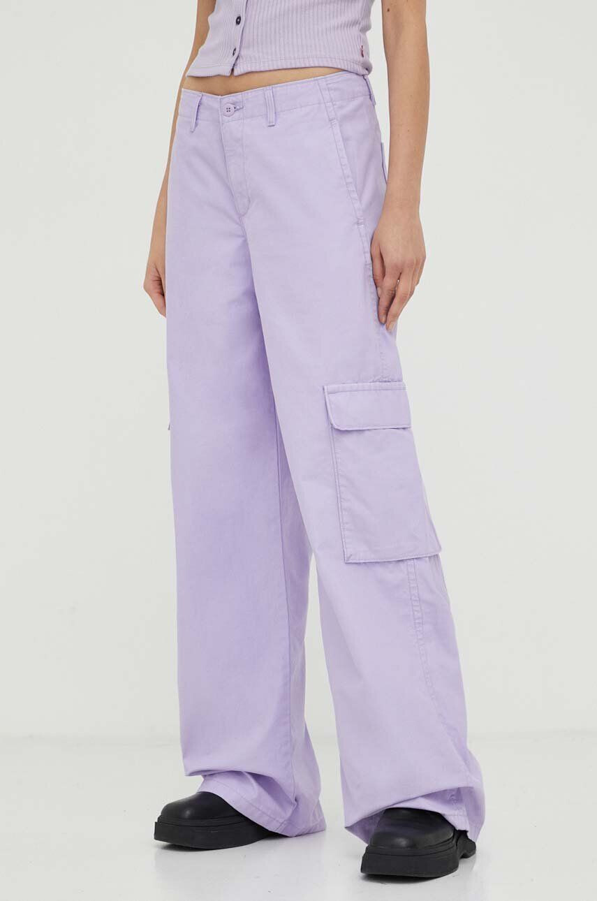 Levi's Bavlněné kalhoty BAGGY CARGO fialová barva široké high waist - Pepit.cz