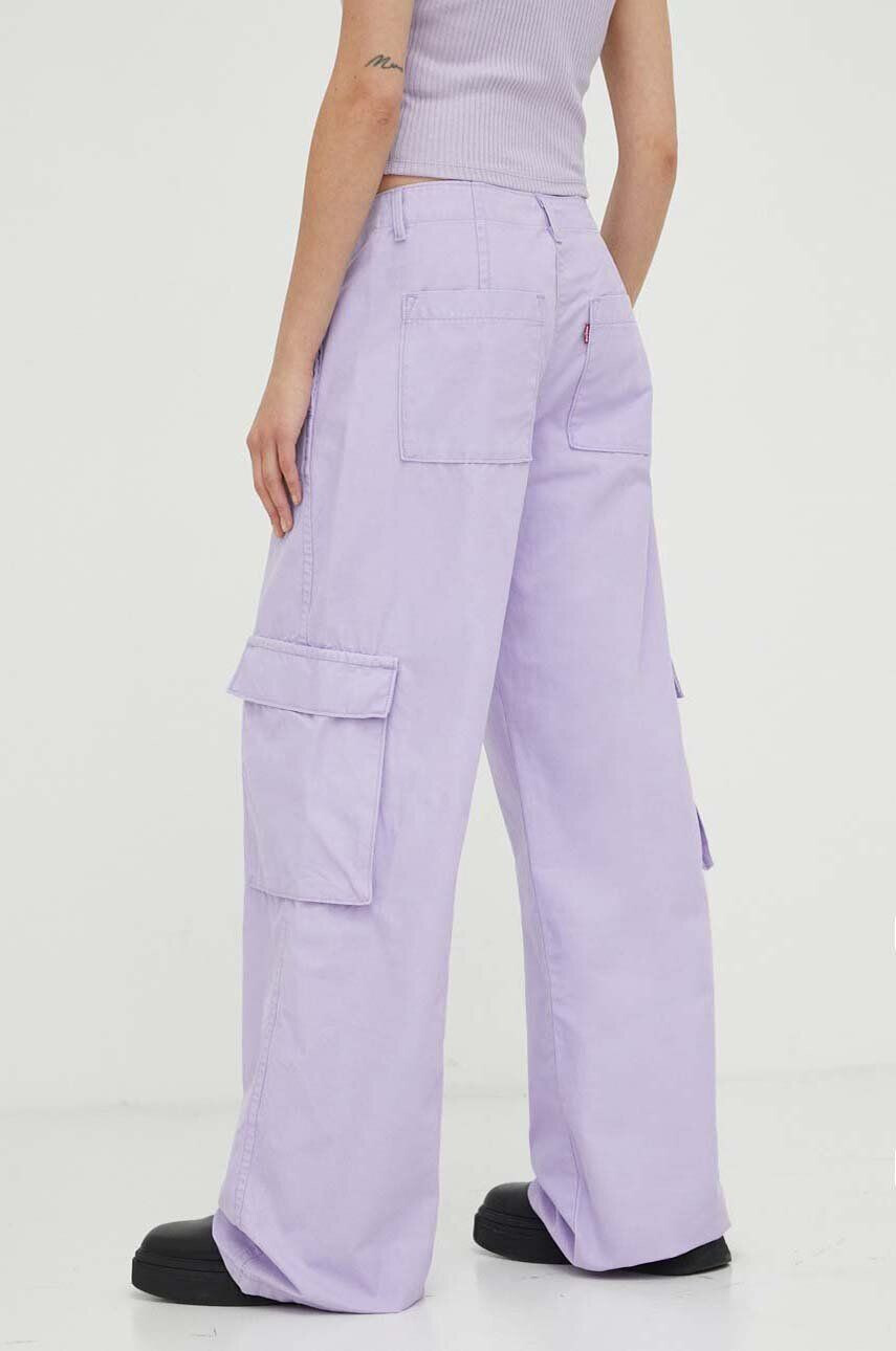 Levi's Bavlněné kalhoty BAGGY CARGO fialová barva široké high waist - Pepit.cz