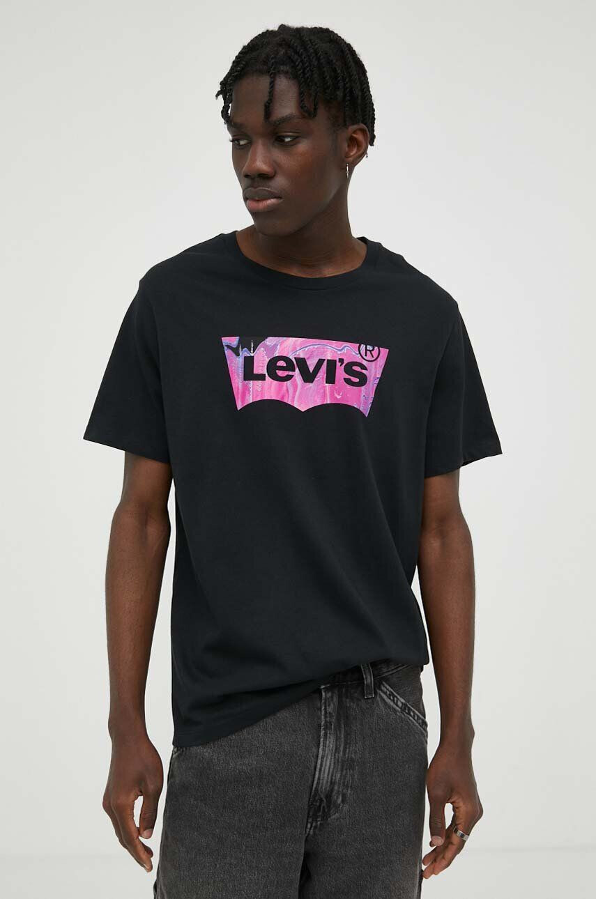 Levi's Bavlněné tričko černá barva s potiskem - Pepit.cz