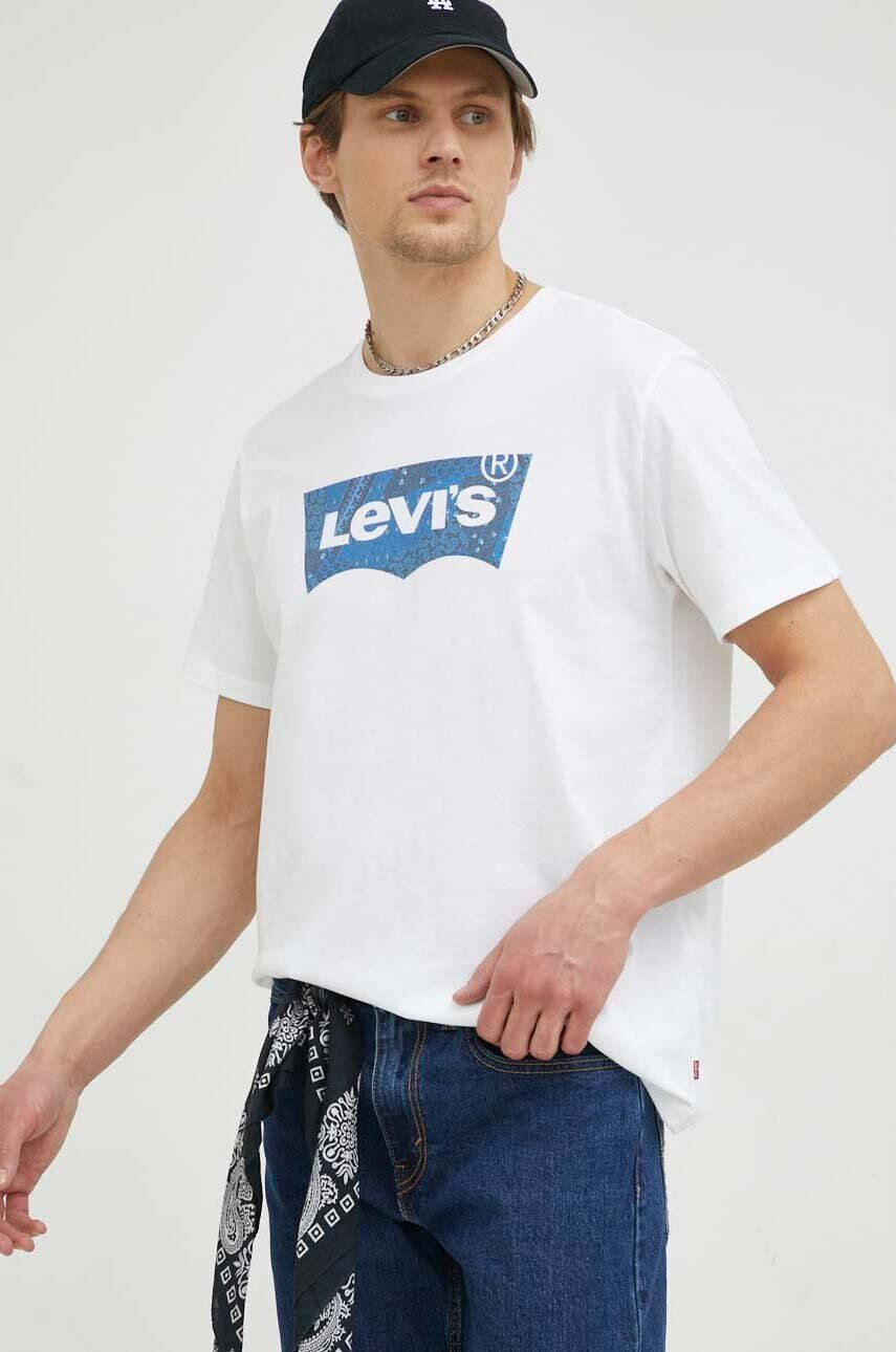 Levi's Bavlněné tričko bílá barva s potiskem - Pepit.cz