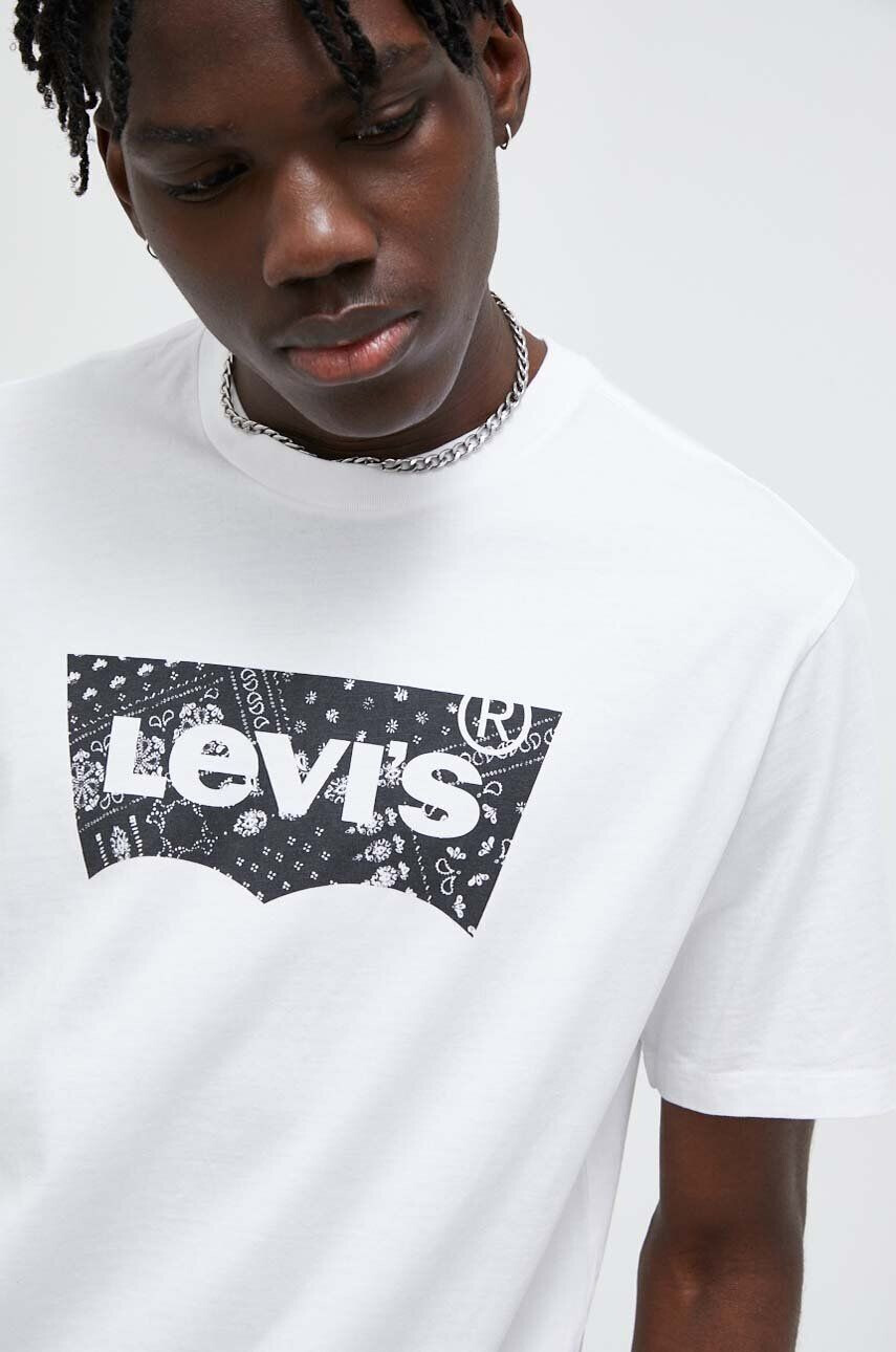 Levi's Bavlněné tričko bílá barva s potiskem - Pepit.cz